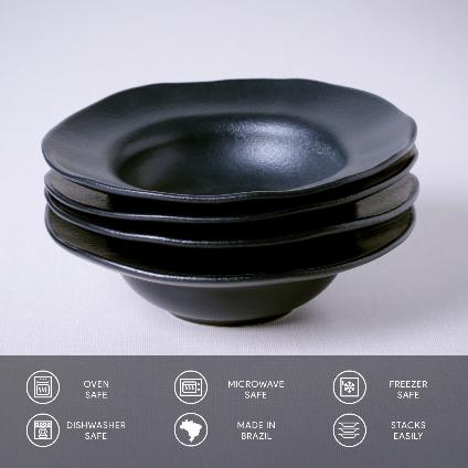 Organic Matte Black Deep Rim 7.5" Plate Set - Thumbnail 2