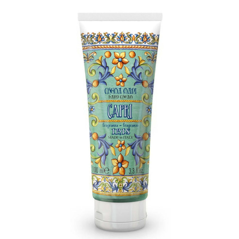 Rudy Profumi Capri Hand Cream 3.3 oz — Italian non-greasy moisturizing cream with aloe vera and almond oil, floral iris and ylang ylang fragrance.