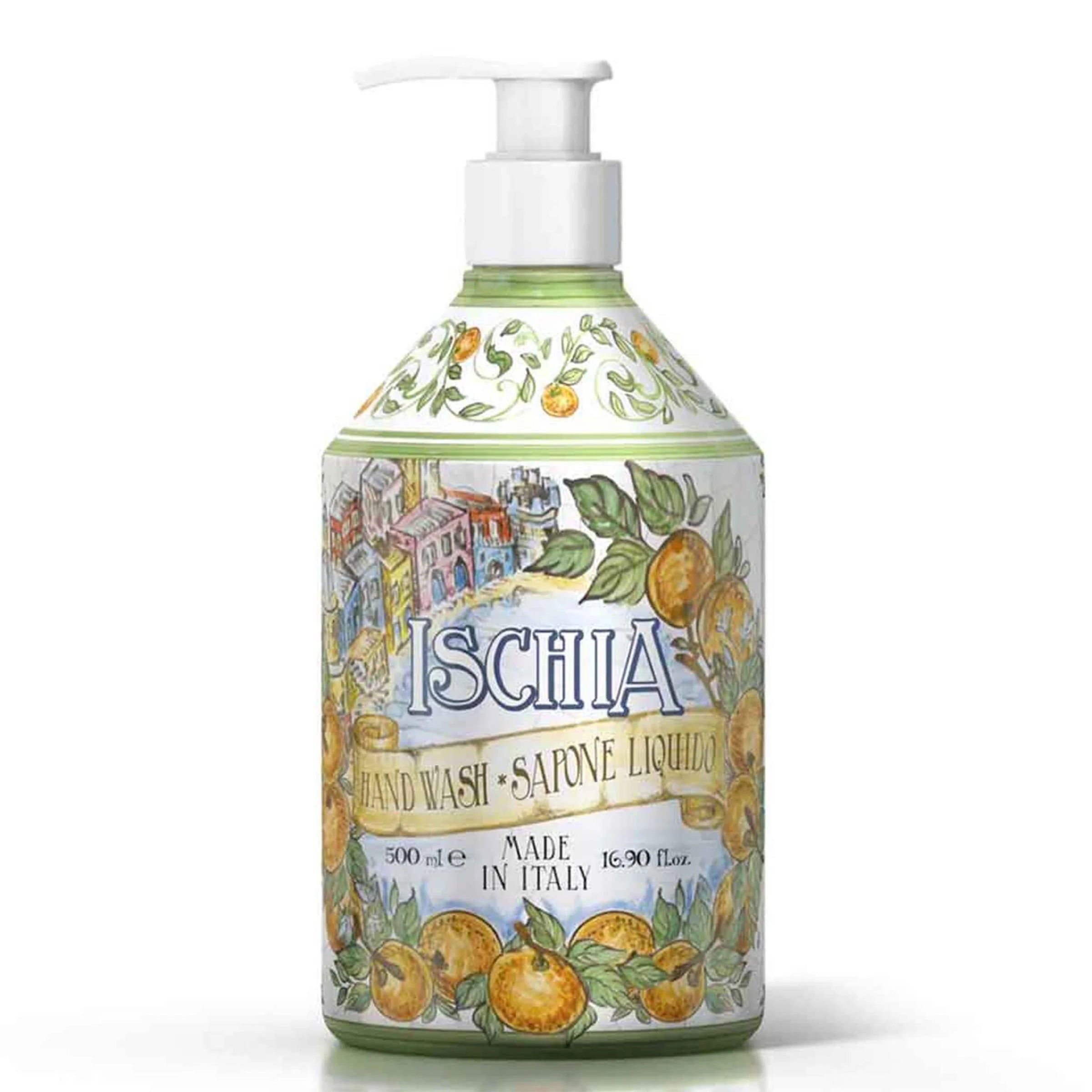 Luxurious Ischia hand soap with aloe vera and almond oil, SKU CC-3392, made in Italy.