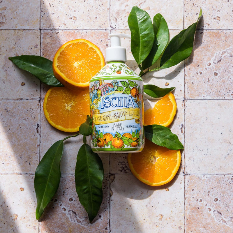 Rudy Profumi Ischia Hand Soap bottle 16.9 oz featuring Italian citrus and floral fragrance, GTIN 8008860033925.