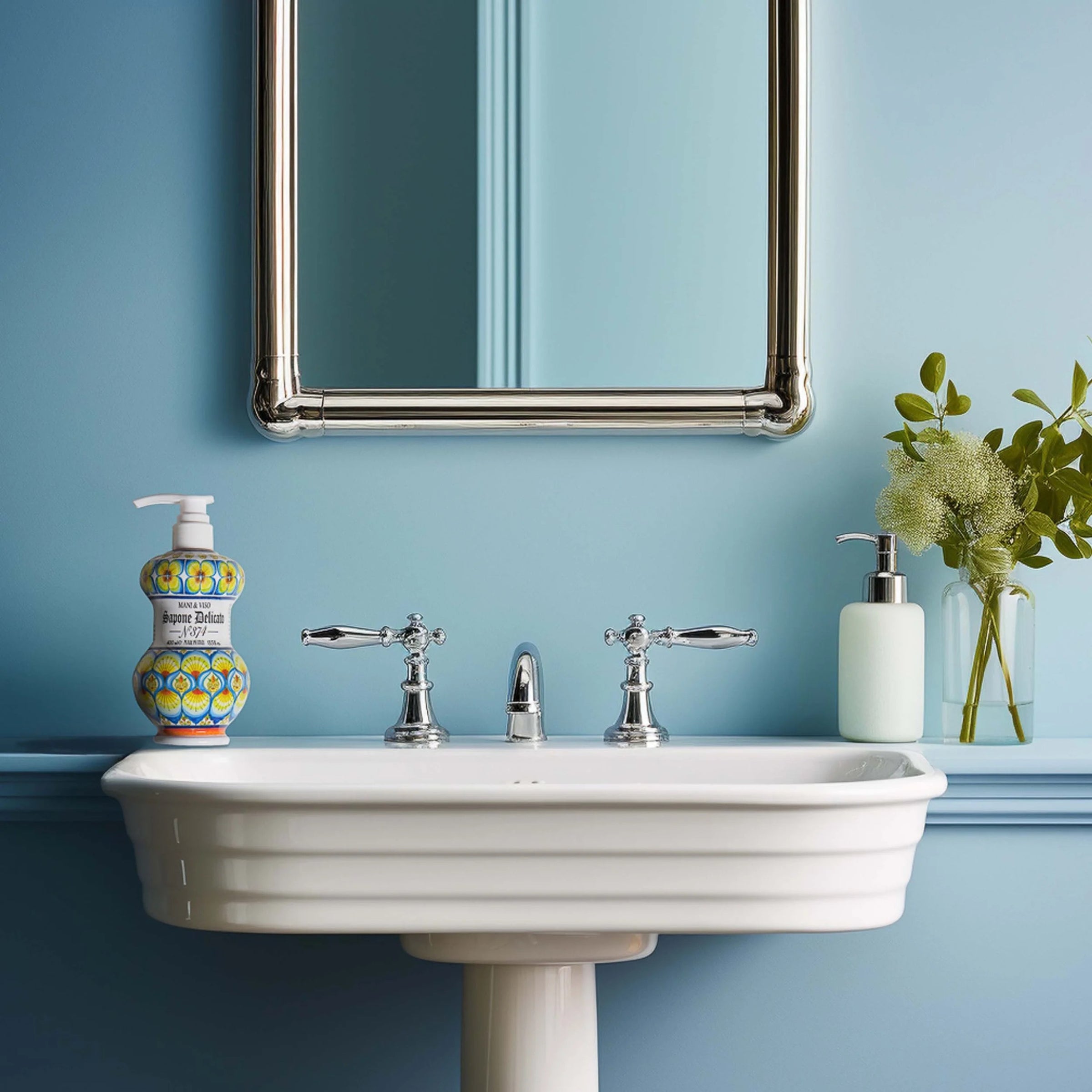 13.5 oz Pavonis Delicate Hand Soap in decorative Italian bottle, featuring floral and woody fragrance notes.