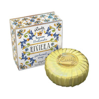 Perfumed Italian luxury soap bar with jasmine in decorative packaging on a white background
