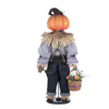 Back view of Custom clothing with burlap, straw, and sunflower embellishments on Scarecrow with Sunflowers doll, Katherine’s Collection Halloween decor, SKU 28-428183.