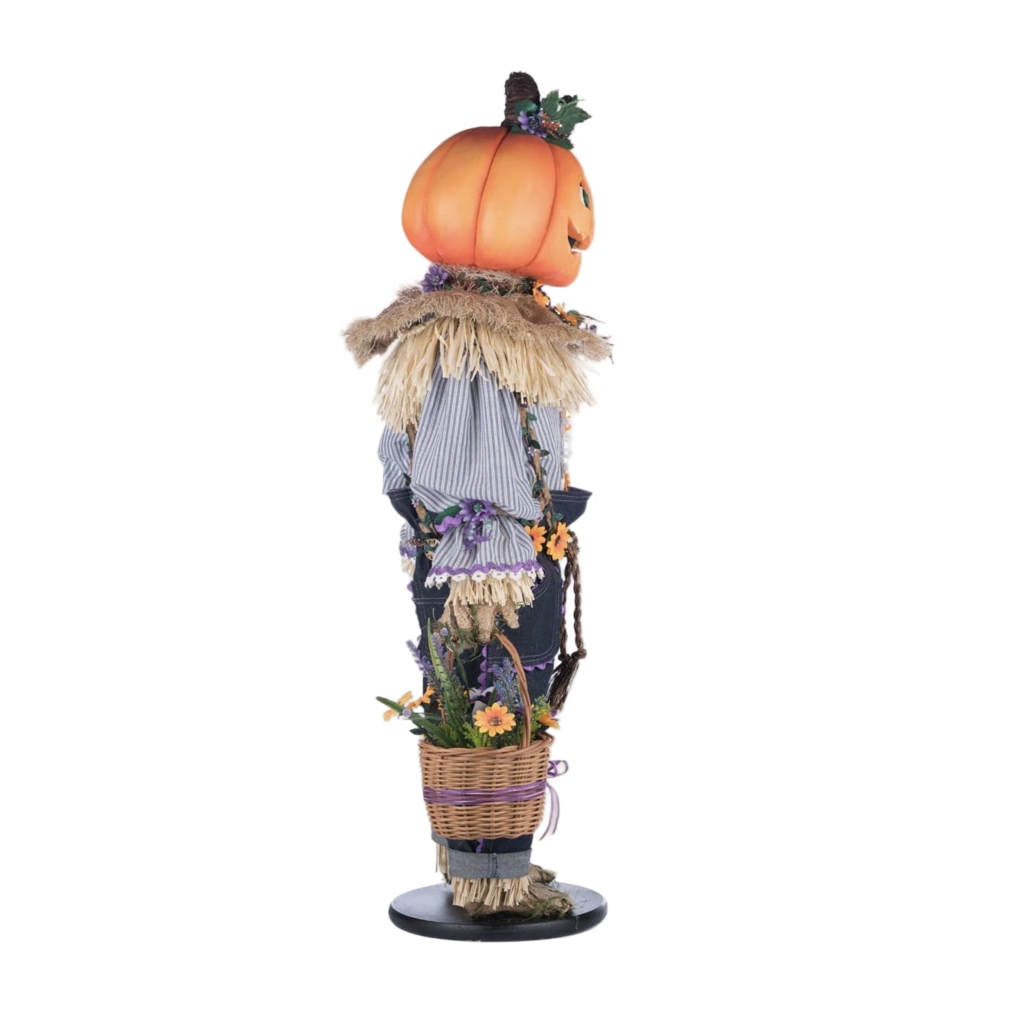 Right-side-Full-length 38-inch Scarecrow with Sunflowers handcrafted doll from Katherine’s Collection Jacks and Cats Halloween, SKU 28-428183