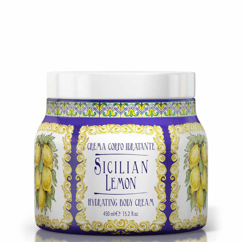 Luxurious moisturizing body cream scented with Sicilian lemon and bergamot, recyclable PET packaging