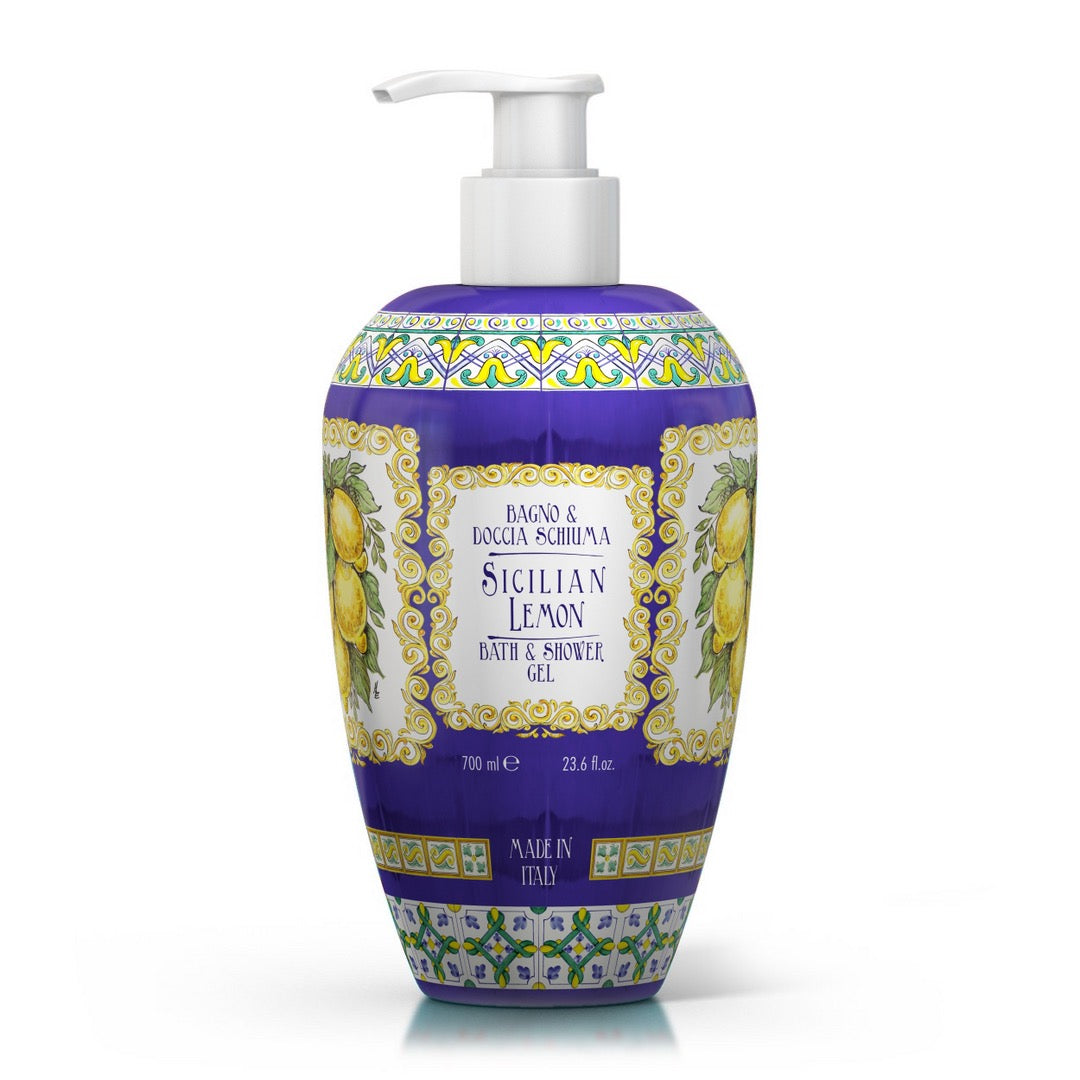 Sicilian Lemon Bath and Shower Gel by Rudy Profumi, 23.6 oz (700 ml), citrus-scented body wash made in Italy, GTIN 8008860033123