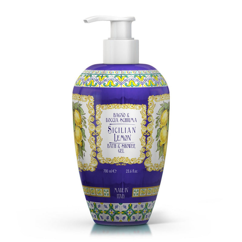 Sicilian Lemon Bath and Shower Gel by Rudy Profumi, 23.6 oz (700 ml), citrus-scented body wash made in Italy, GTIN 8008860033123