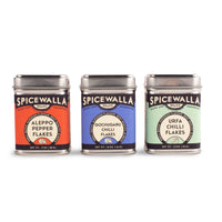Spicewalla’s gourmet chili flake collection showing vibrant colors and textures of each chili type.