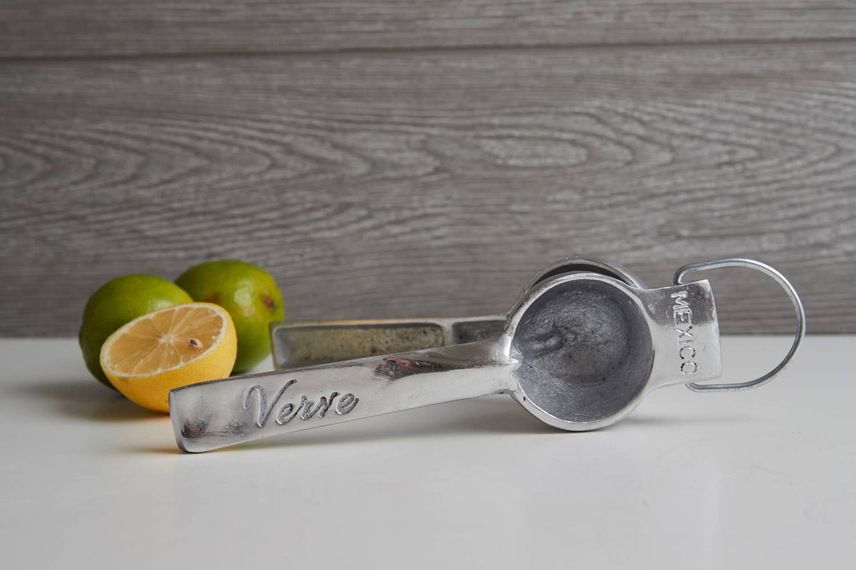 Close-up front view of the Verve Culture Aluminum Hand Juicer handmade in Mexico