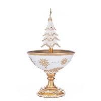 White and gold Bells of Brilliance Christmas Serving Bowl by Katherine’s Collection, item 28-528776, UPC 810187071065