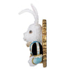 side view of Whimsical White Rabbit Door Knocker 28-428129 GTIN 810074126908 with ruffle collar and golden pocket watch