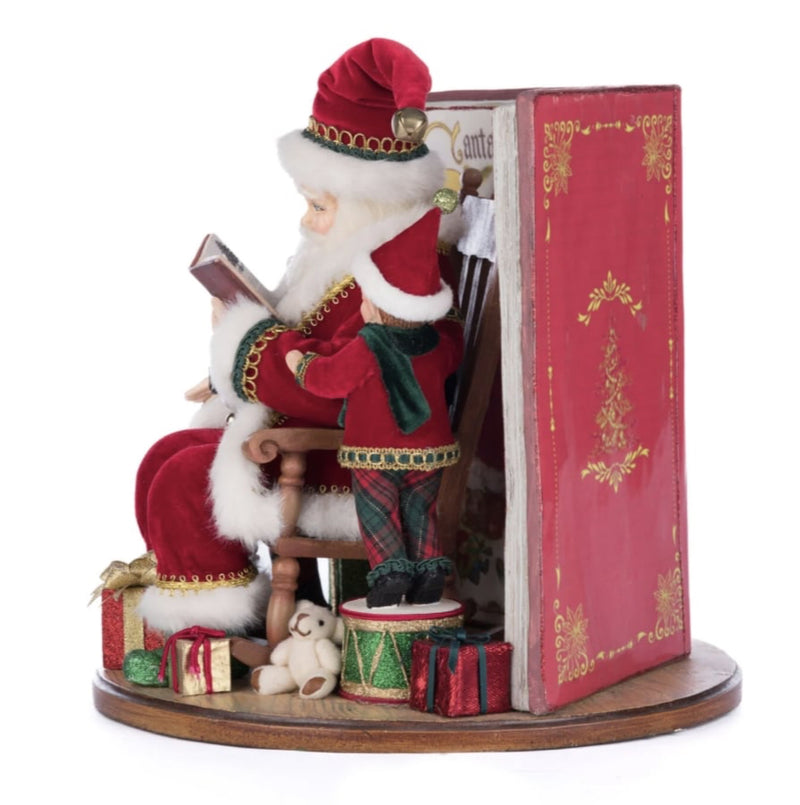 Left side view of Holiday Magic of Christmas Tabletop Book with sculpted resin and velvet trims