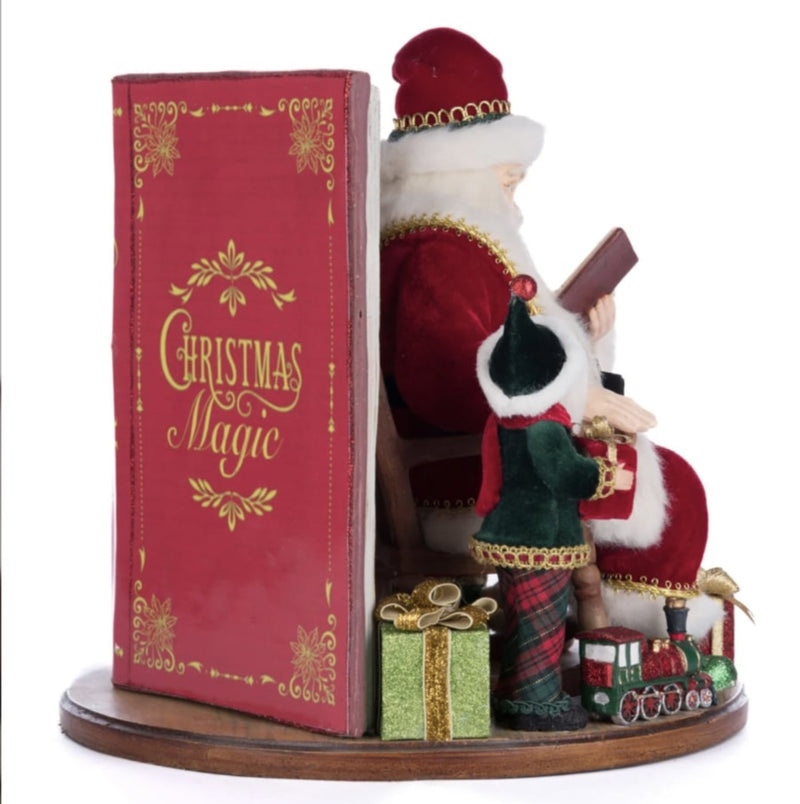 Right side view of Holiday Magic of Christmas Tabletop Book with sculpted resin and velvet trims