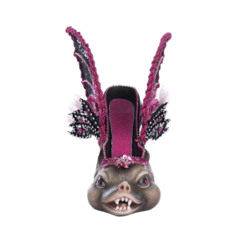 Katherine’s Collection Bat Stiletto Tabletop Figurine 28-428148, UPC 810074127042, gothic Halloween shoe décor.