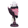 Right-side-view-of-Gothic style skull candle holder from Katherine’s Collection Pink Panic Possession line.