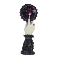 Back view of Katherine's Collection Halloween Hand Mirror, Pink Panic Possession décor