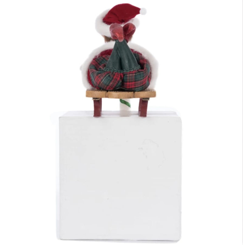 Back view of Holiday Magic Laying Elf on Sled Stocking Holder by Katherine’s Collection