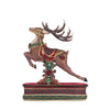 side view of katherines collection opulent Christmas reindeer statue with gold and green accents