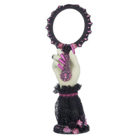 Katherine's Collection Pink Panic Hand Held Mirror with Hand, jeweled gothic Halloween décor.