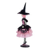 Left side view of Katherine’s Collection Rosalie Blackthorn Doll, Pink Panic Possession 2024, showing detailed hand-beaded black lace and pink tulle costume.