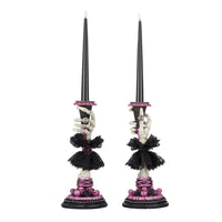 Detail of black battery-operated candle included with Katherine’s Collection Skeleton Hand Candle Sticks set