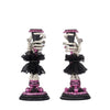 Skeleton Hand Candle Stick by Katherine’s Collection, front view with jeweled rings, lace sleeves, and rhinestones.