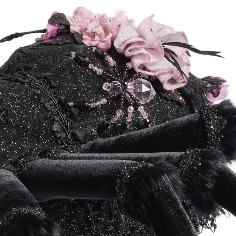 Close-up of Rosie Recluse the Spider back with small beaded spider, handcrafted Halloween décor piece from Katherine’s Collection Pink Panic Possession 2024.