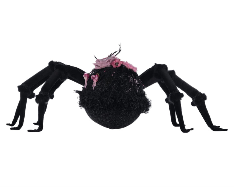 Back view of Katherine’s Collection Rosie Recluse the Spider, oversized velvet spider with custom embellishments.