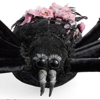 Close-up of Rosie Recluse the Spider face, handcrafted Halloween décor piece from Katherine’s Collection Pink Panic Possession 2024.