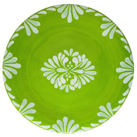 Le Cadeaux Paloma Green melamine salad plate with white floral pattern on a white background