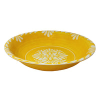 Le Cadeaux Palermo Yellow outdoor serving bowl with white floral patterns on a white background