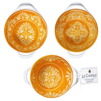 Le Cadeaux Paloma Orange mini handled bowls set of 3 melamine