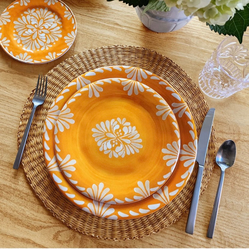 Le Cadeaux Paloma Orange melamine salad plate top view, dishwasher safe, Item 339PLO, UPC 810056679095
