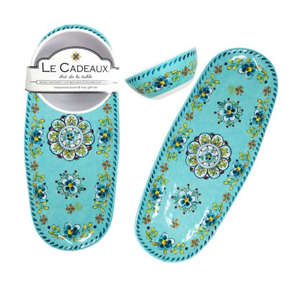 Le Cadeaux Madrid Turquoise Bowl & Tray Gift Set