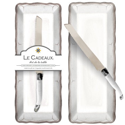 Rustica Antique White Baguette Tray & Laguiole Knife Gift Set