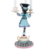 Mad Hatter Candle Holder 28-428135 GTIN 810074126939 black and white diamond pants, blue jacket, tea cup hat