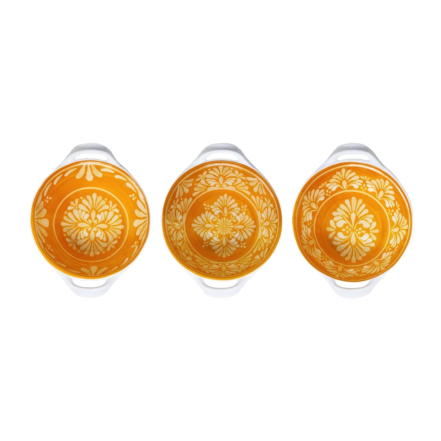 Le Cadeaux orange dip bowls with handles textured melamine set