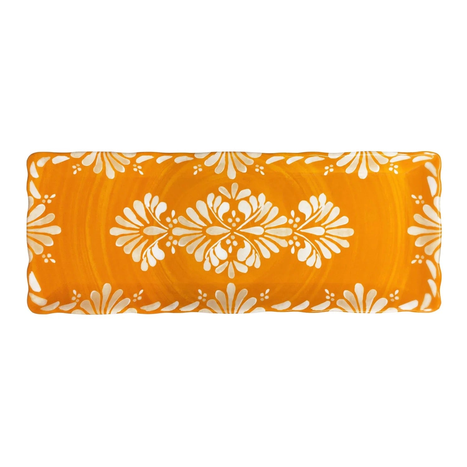 Le Cadeaux Paloma Orange baguette tray melamine serving tray 15 inch