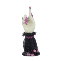 Katherine's Collection Pink Panic Hand Held Mirror from Katherine's Collection with jeweled rings and manicured nails without the mirror 