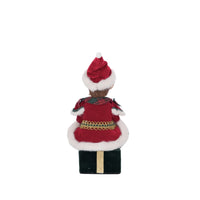 
Katherine’s Collection rear view of 2024 Sitting Elf in plaid and fur-trimmed velvet outfit