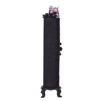 Katherine’s Collection Pink Panic Possession Coffin Cabinet Menagerie, hand-painted with gothic décor details - right side view.