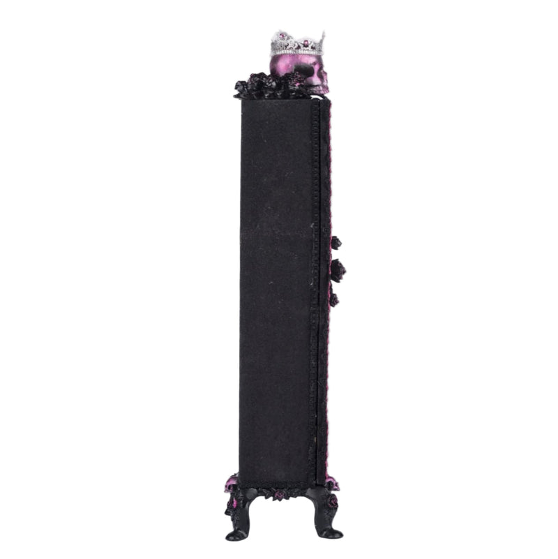 Katherine’s Collection Pink Panic Possession Coffin Cabinet Menagerie, hand-painted with gothic décor details - right side view.