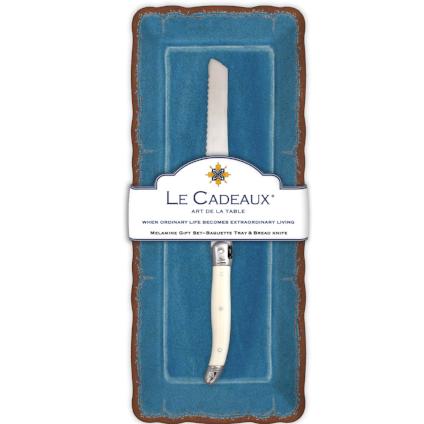 Moroccan Blue Baguette Tray & Laguiole Knife Gift Set GS-BT-MRCB