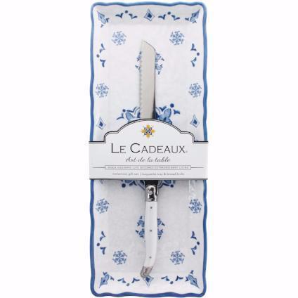 Moroccan Blue Baguette Tray & Laguiole Knife Gift Set