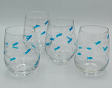 Blue Etched Tropical Fish Glasses Set