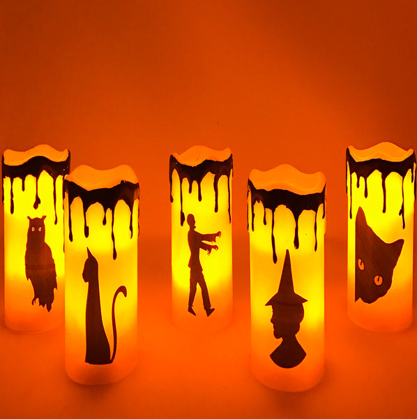 LED Lighted Flameless Halloween Candles Five (5)-Piece Set