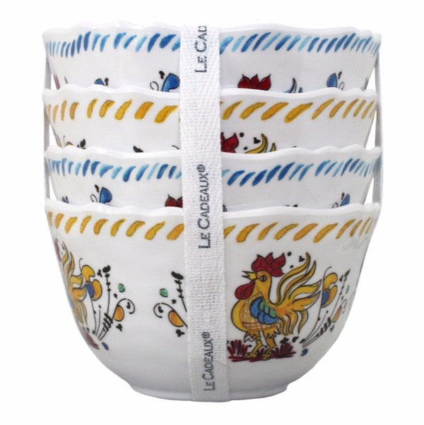 Le Cadeaux Rooster Yellow + Blue Dessert Bowls Set