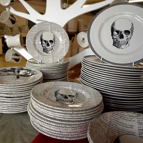 Skeleton Tableware Royal Stafford Skeleton Skull Pottery Dinnerware Dinner Salad Plates ...