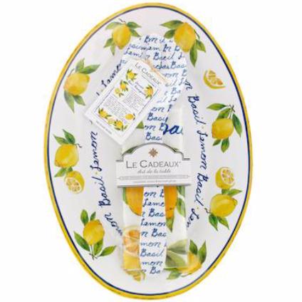 Lemon Basil Oval Platter, Servers & Tea Towel Gift Set