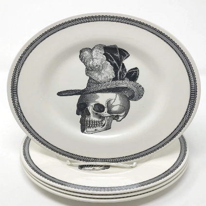 Pompadour Hat Lace Skull Porcelain Dinner Plates